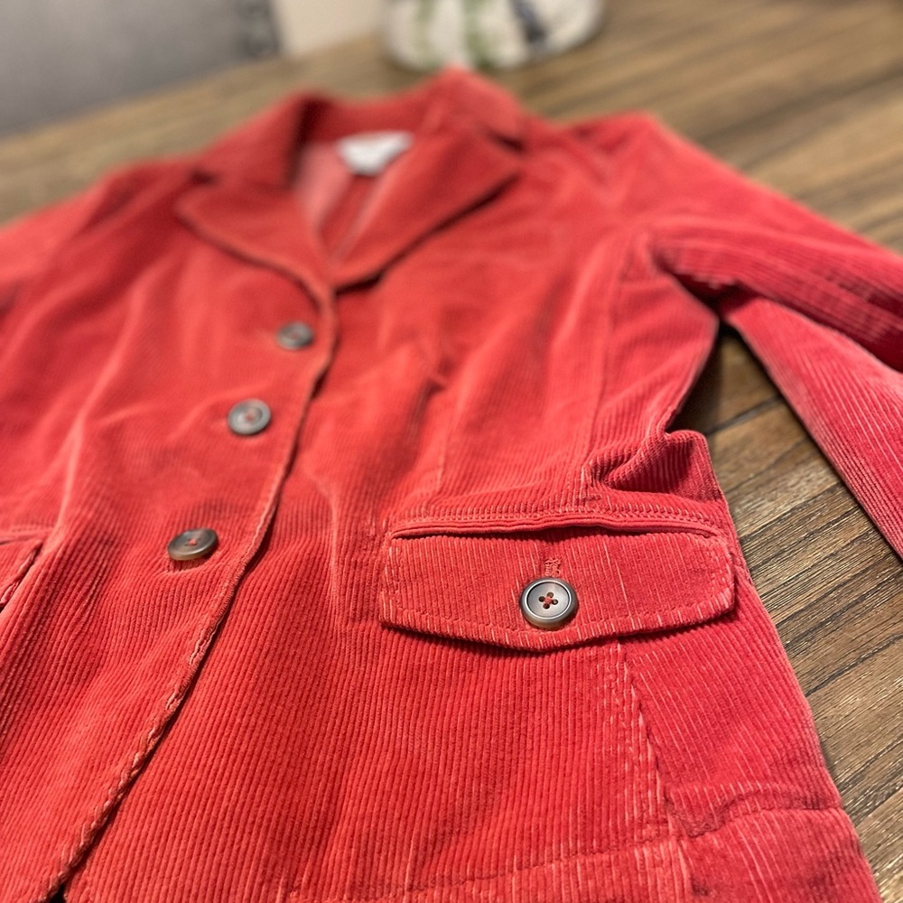 Talbots Salmon Orange Corduroy Blazer Jacket Size 8  Lined Academia Preppy Work - Picture 11 of 12